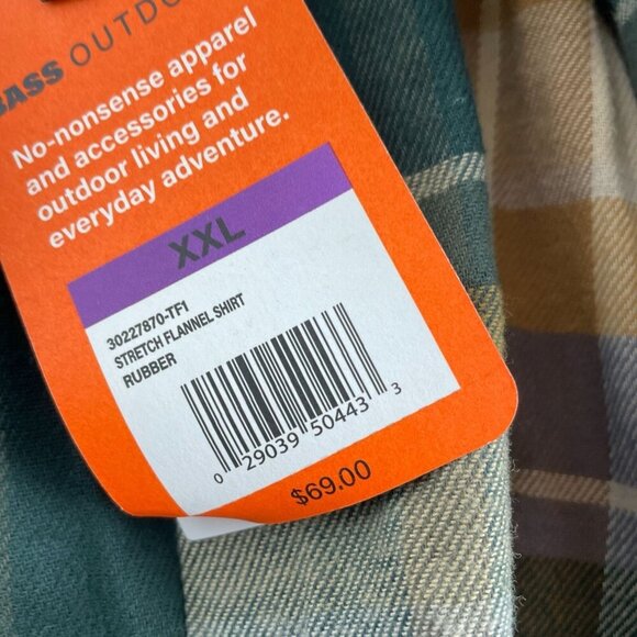 Bass Outdoor XXL Stretch Flannel Shirt Rubber Plaid Cotton Button-Up NWT 3655 - Picture 3 of 10